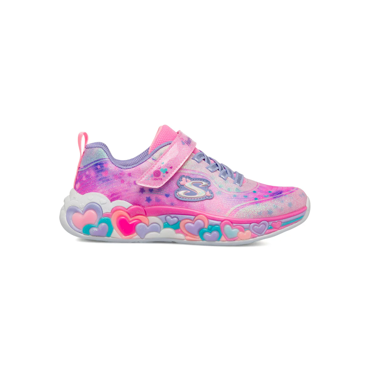Sneakers rosa e azzurro da bambina con cuori e luci Skechers Eternal Heart - Image 2