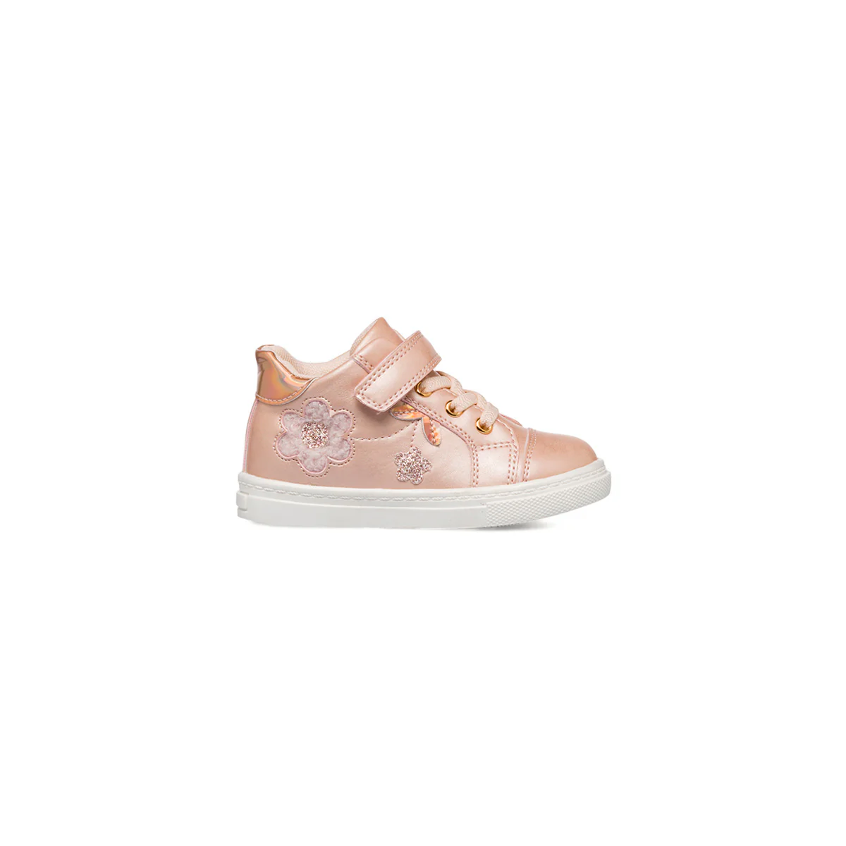 Sneakers rosa effetto perlato da bambina primi passi con dettagli fiori Le Scarpe di Alice