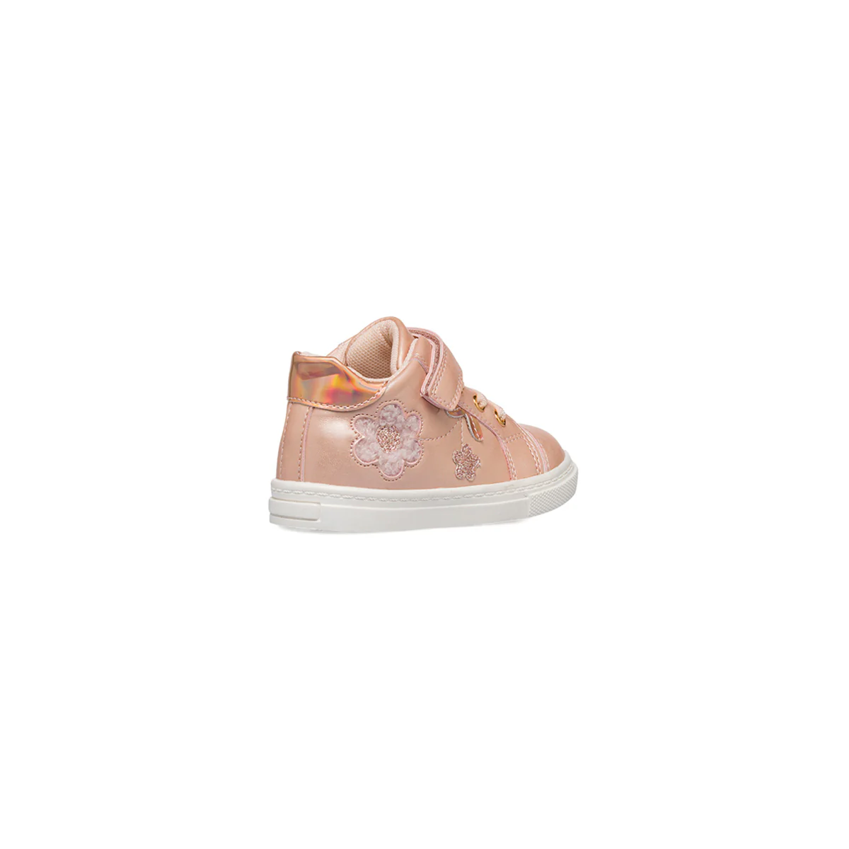 Sneakers rosa effetto perlato da bambina primi passi con dettagli fiori Le Scarpe di Alice - Image 3