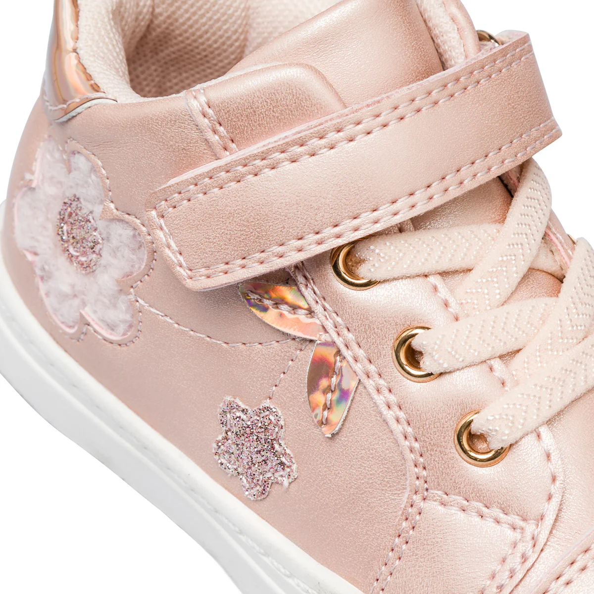 Sneakers rosa effetto perlato da bambina primi passi con dettagli fiori Le Scarpe di Alice - Image 5