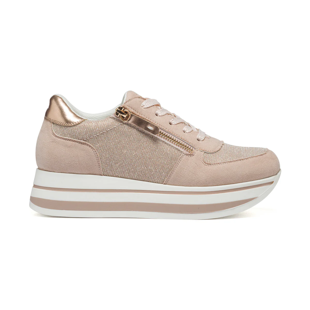 Sneakers rosa in similpelle scamosciata e tessuto effetto glitterato Lora Ferres
