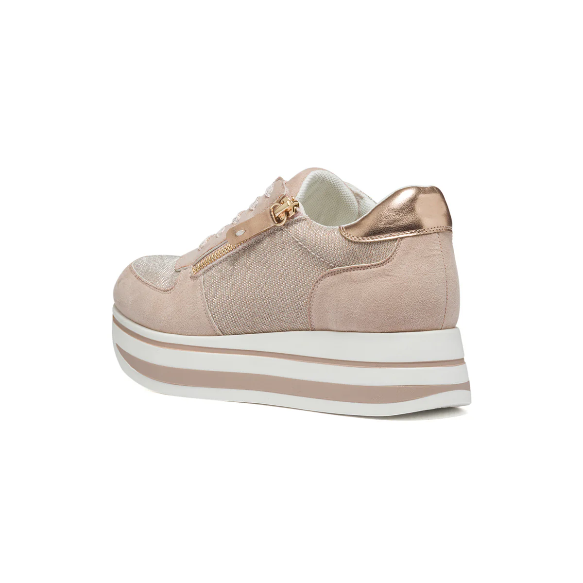Sneakers rosa in similpelle scamosciata e tessuto effetto glitterato Lora Ferres - Image 3