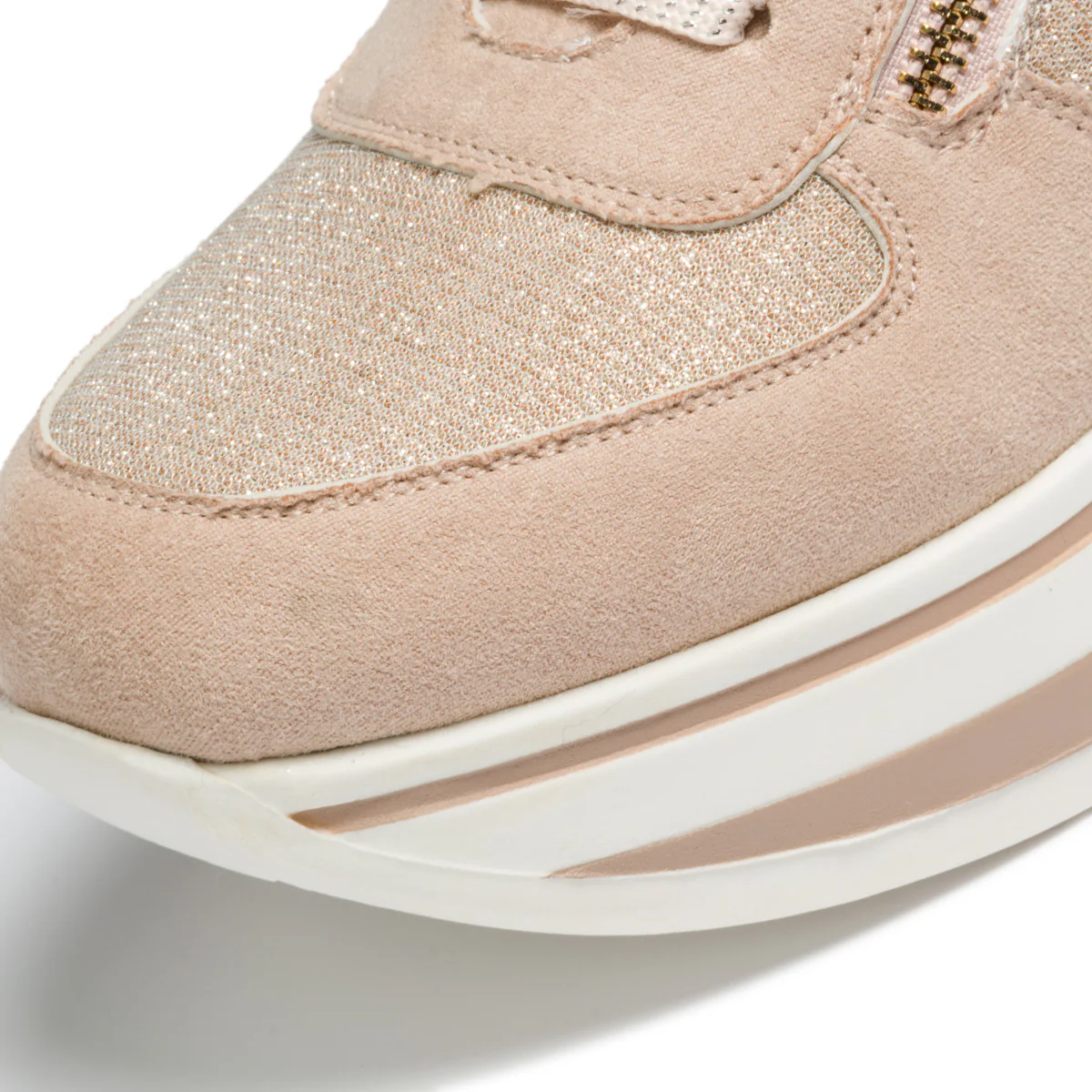 Sneakers rosa in similpelle scamosciata e tessuto effetto glitterato Lora Ferres - Image 5