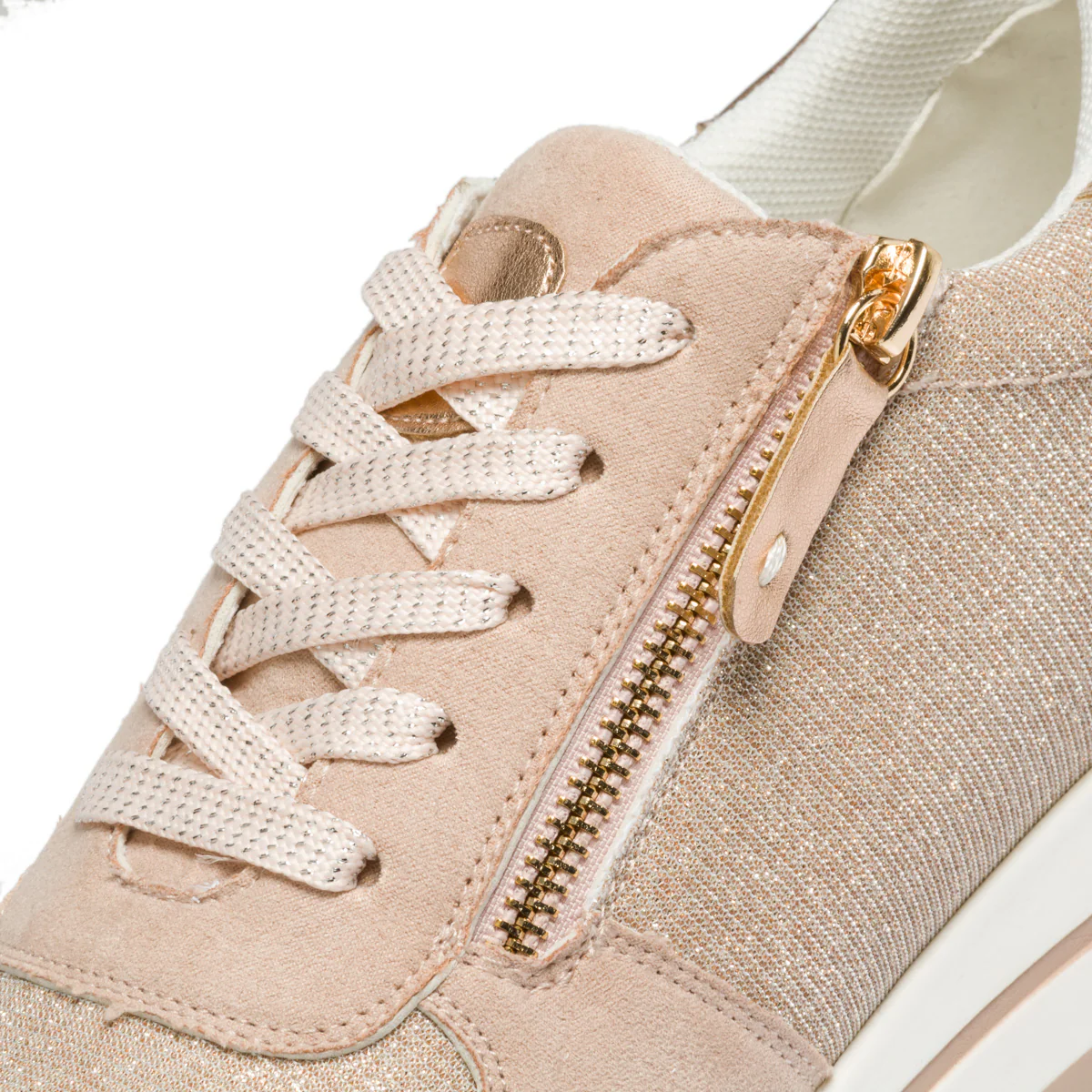 Sneakers rosa in similpelle scamosciata e tessuto effetto glitterato Lora Ferres - Image 6