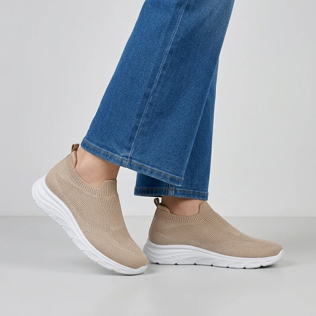 Sneakers slip-on da Donna in tessuto effetto lurex beige Lora Ferres