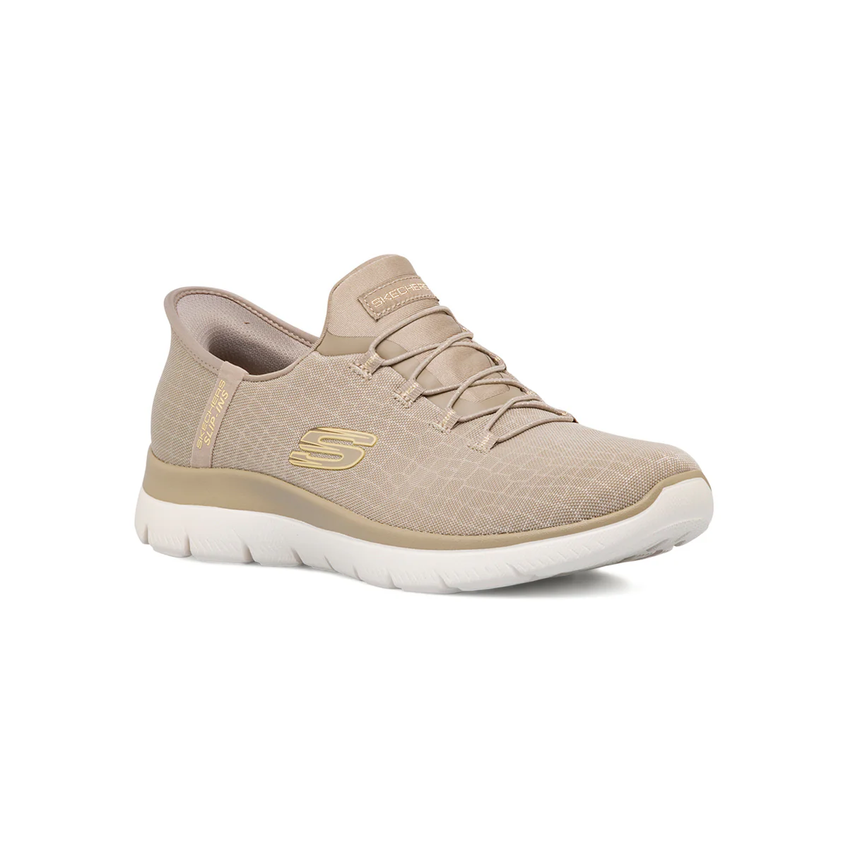 Sneakers slip-on taupe da donna con inserti oro  Skechers Summits - Image 2