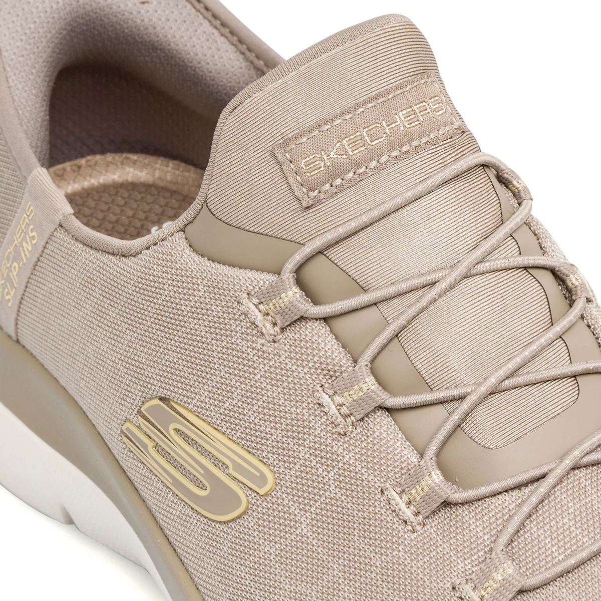 Sneakers slip-on taupe da donna con inserti oro  Skechers Summits - Image 5