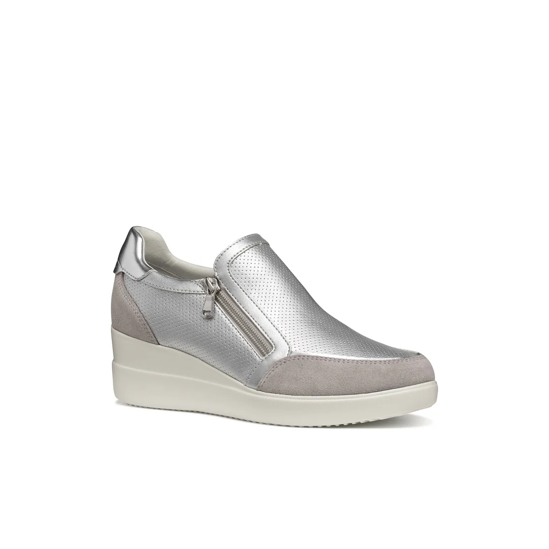 Sneakers slip-on traspiranti argento Donna con zeppa Geox Stardust - Image 2