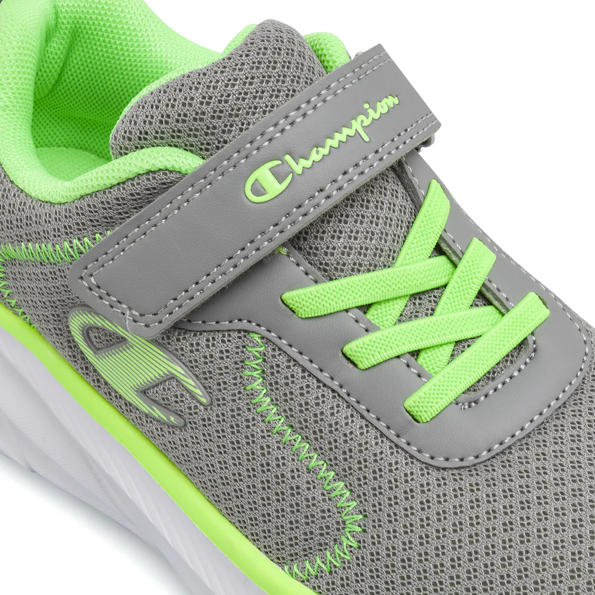 Sneakers sportive da Bambino grigie e verde fluo con strappo Champion - Image 5