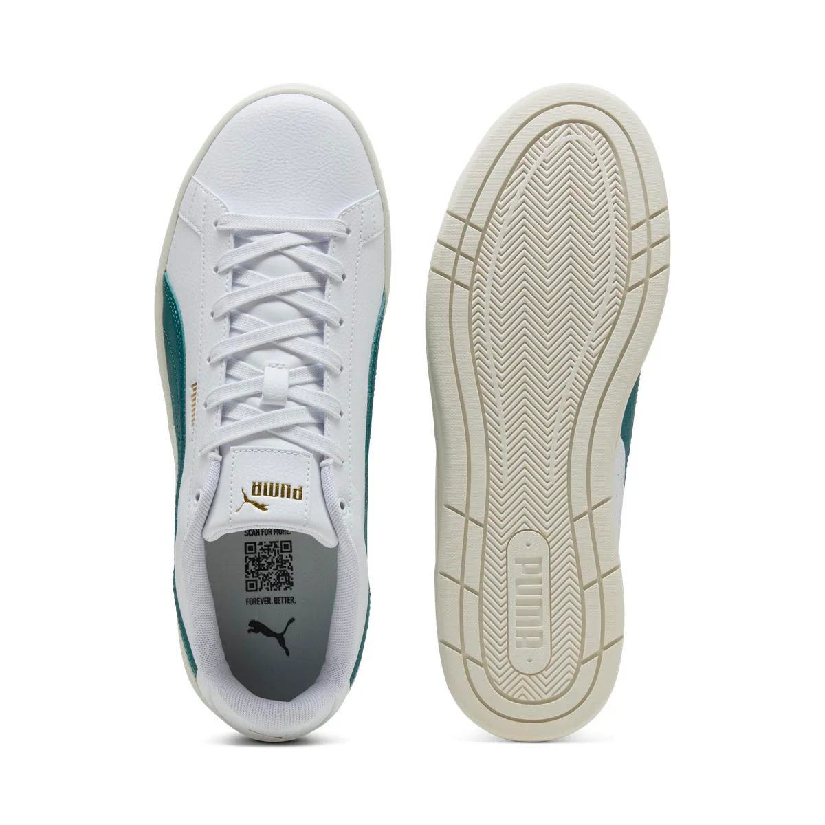 Sneakers sportive da Uomo bianche con banda verde Puma Court Classico - Image 4