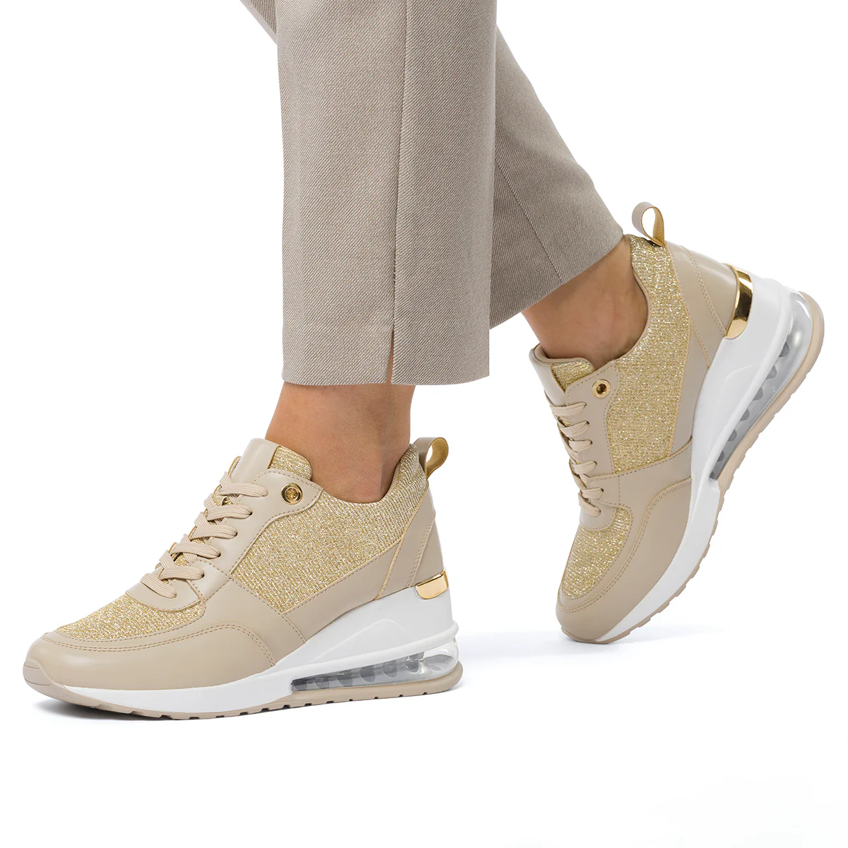 Sneakers taupe da donna con glitter e suola ad aria Swish Jeans