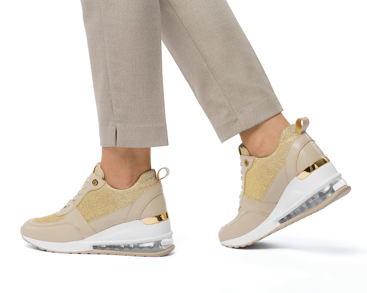 Sneakers taupe da donna con glitter e suola ad aria Swish Jeans - Image 3