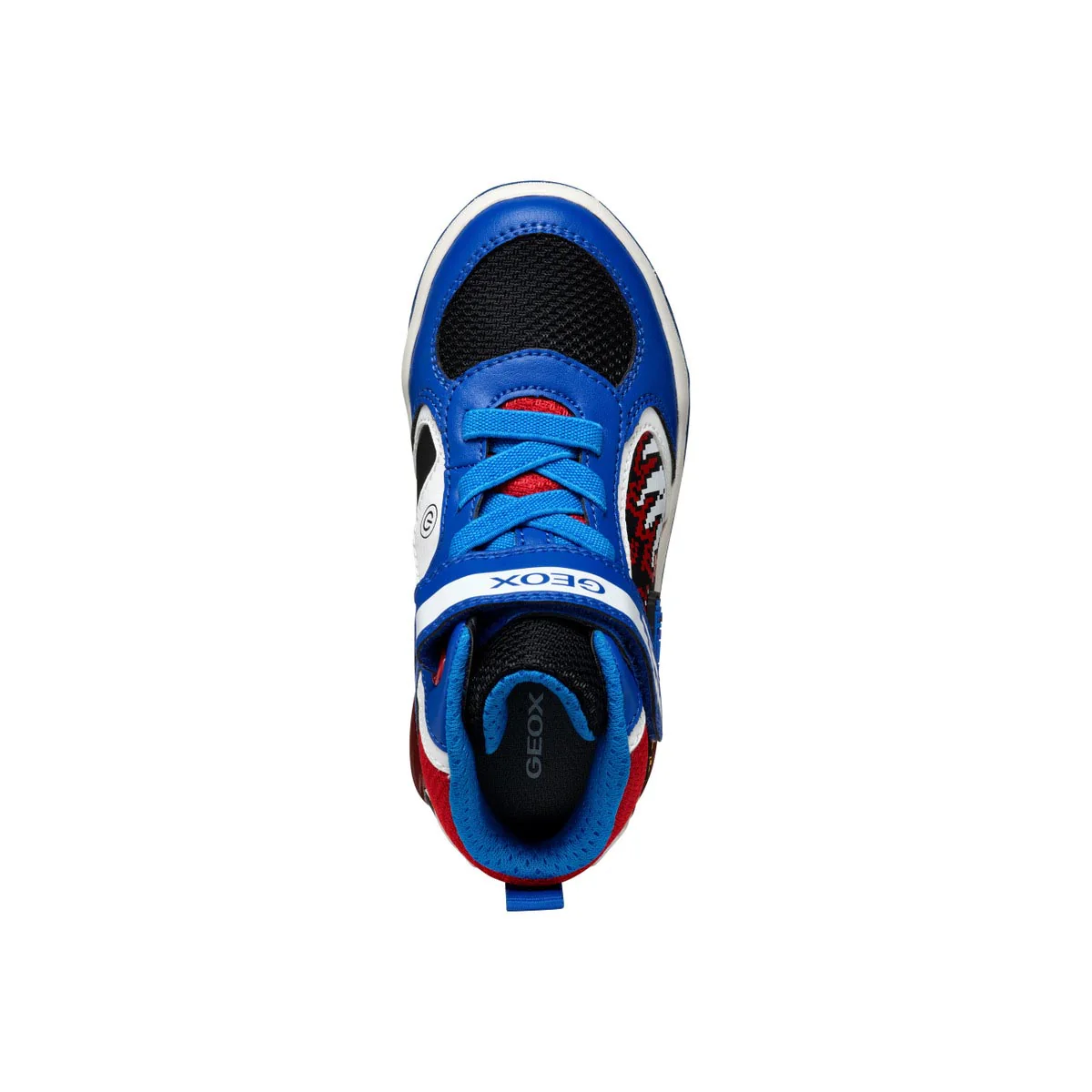 Sneakers traspiranti alte da Bambino blu con dinosauri e luci Geox - Image 3