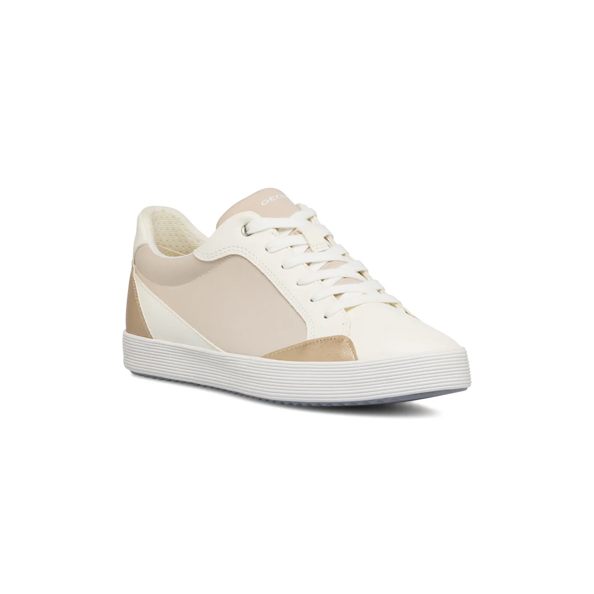 Sneakers traspiranti beige e bianche da donna con dettagli oro Geox Blomiee - Image 2