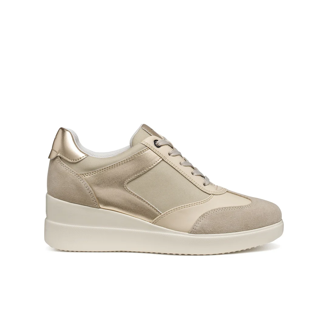 Sneakers traspiranti beige e oro da Donna con zeppa Geox Stardust