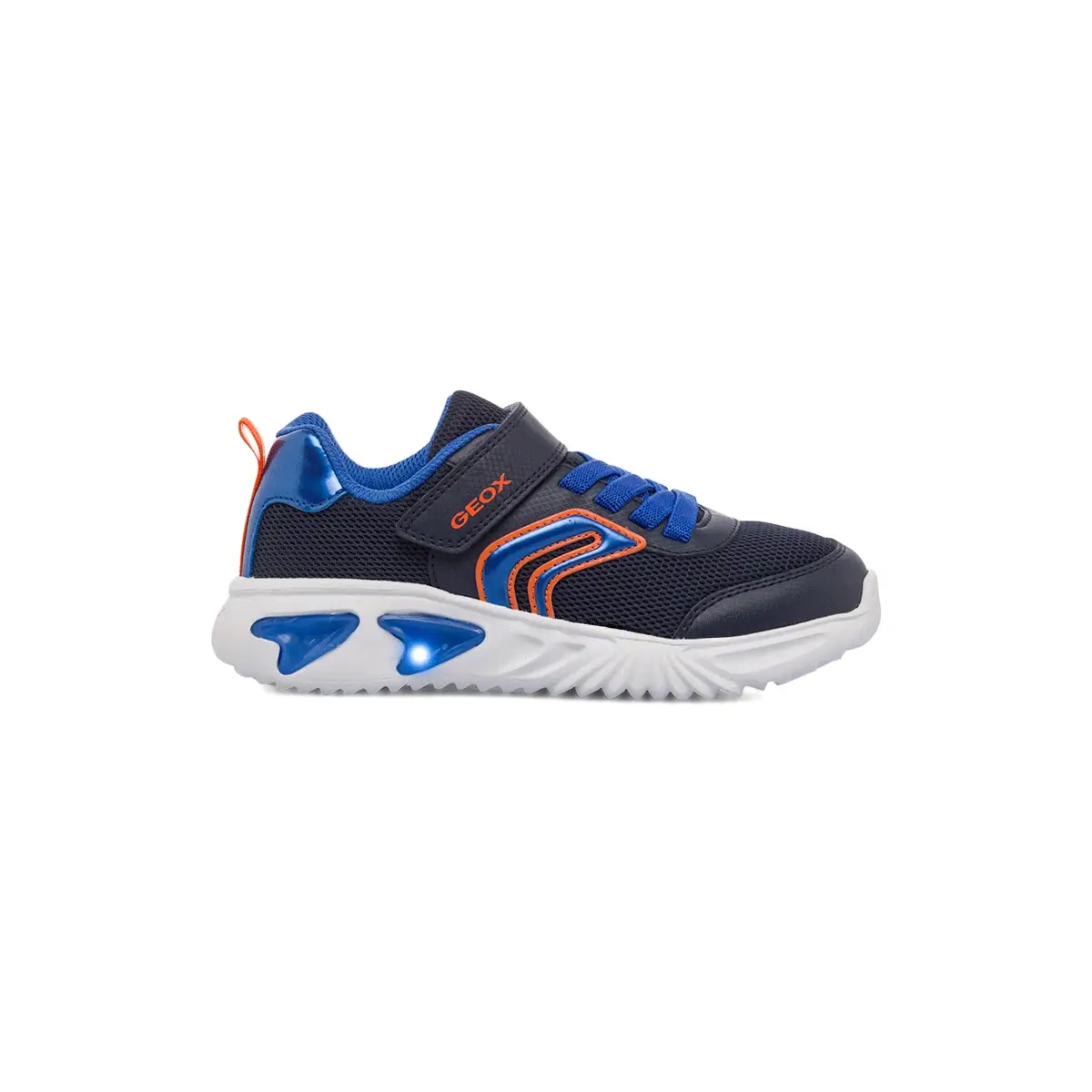 Sneakers traspiranti blu da bambino con luci nella suola Geox Assister