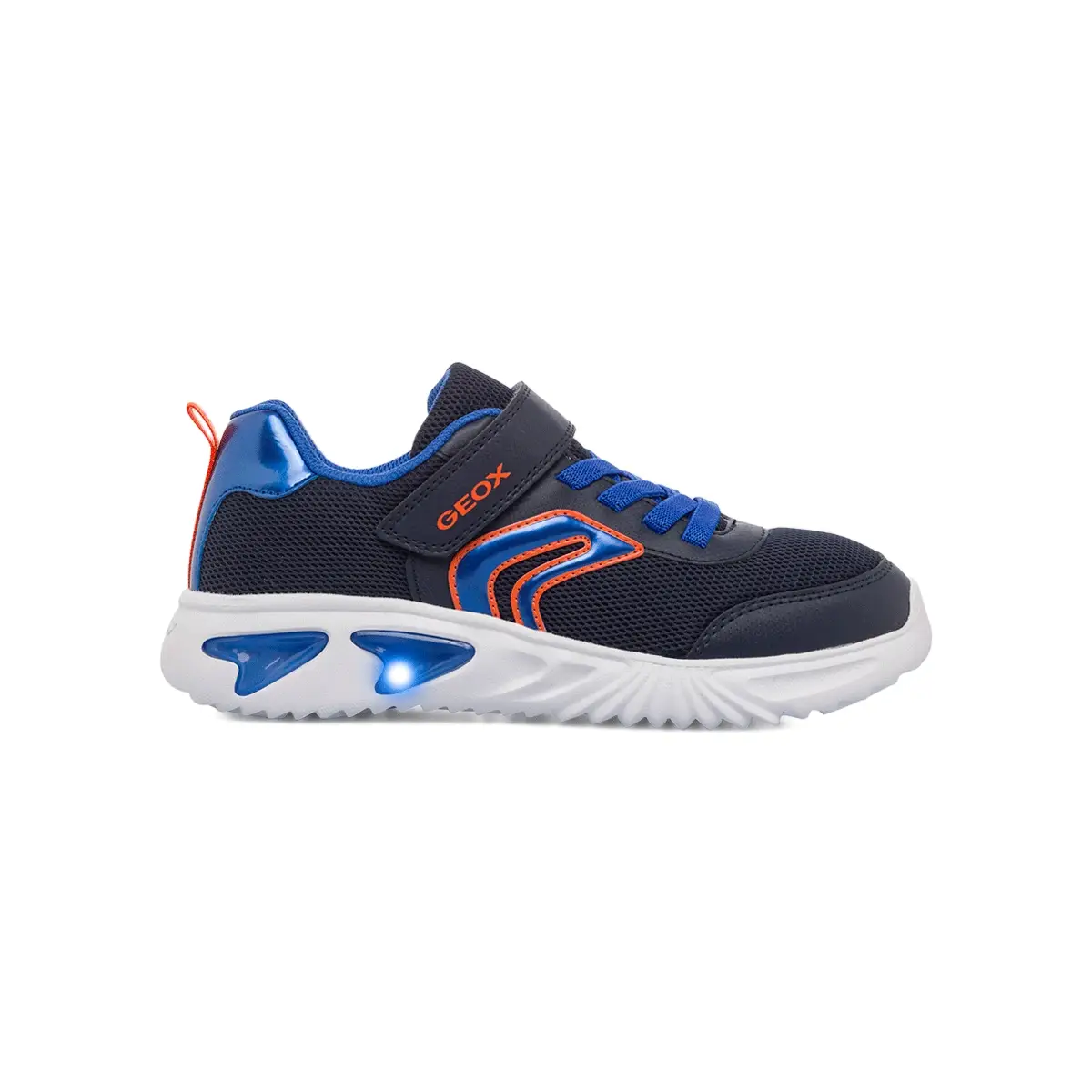 Sneakers traspiranti blu da ragazzo con luci nella suola Geox Assister