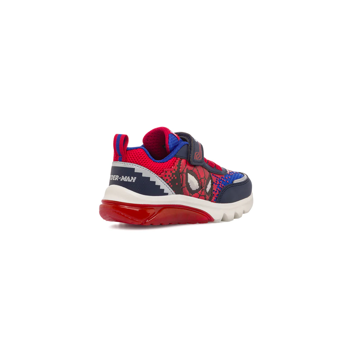 Sneakers traspiranti blu e rosse da bambino con stampa Spiderman e luci nella suola Geox Ciberdron - Image 3