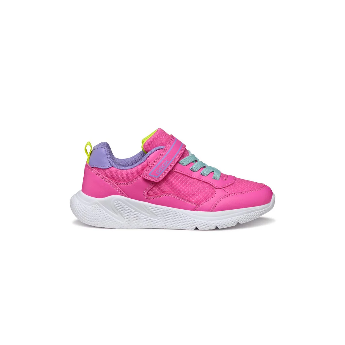 Sneakers traspiranti da bambina Rosa con lacci azzurri e strappo Geox