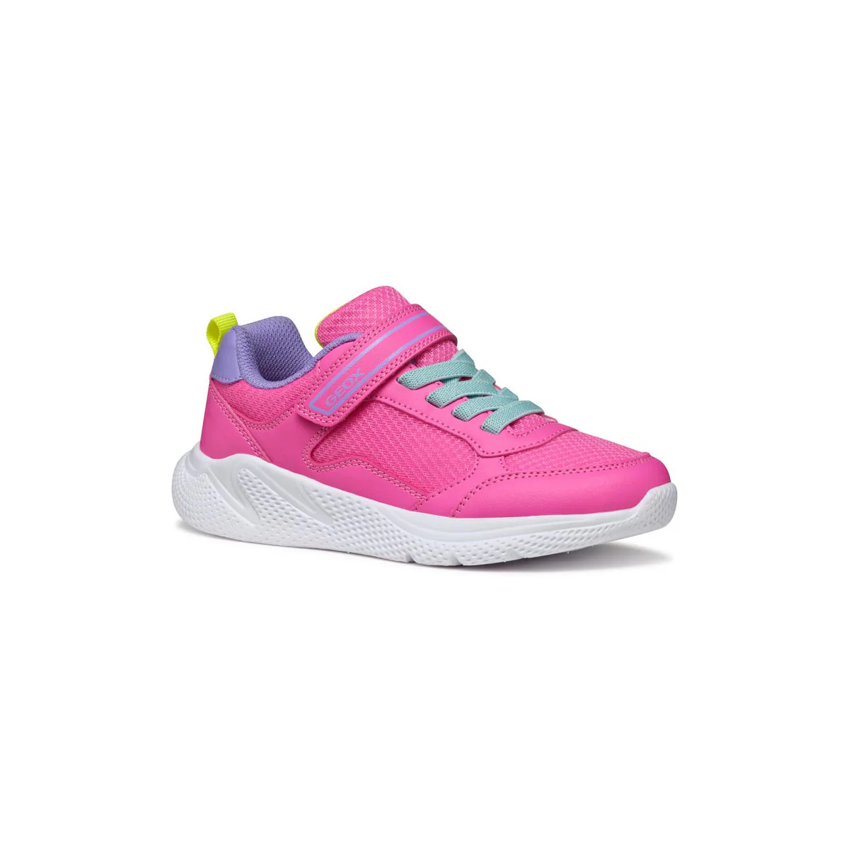 Sneakers traspiranti da bambina Rosa con lacci azzurri e strappo Geox - Image 2