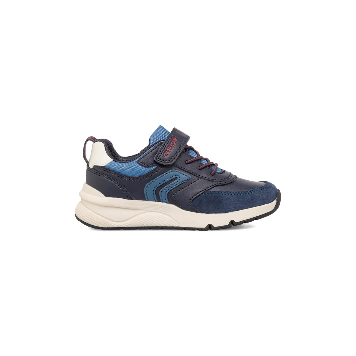 Sneakers traspiranti da bambino blu con dettagli rossi Geox