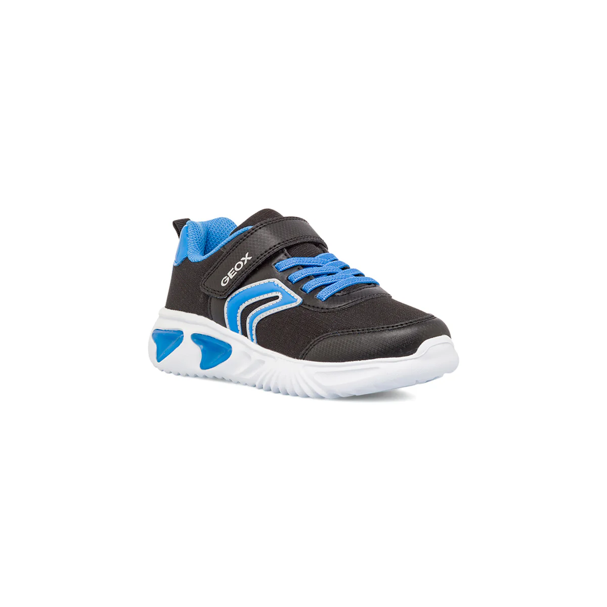 Sneakers traspiranti da bambino Geox nere e blu con luci nella suola - Image 2