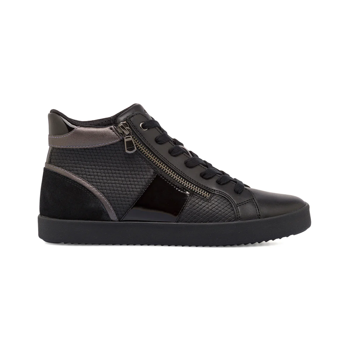 Sneakers traspiranti da donna nere in pelle con zip Geox