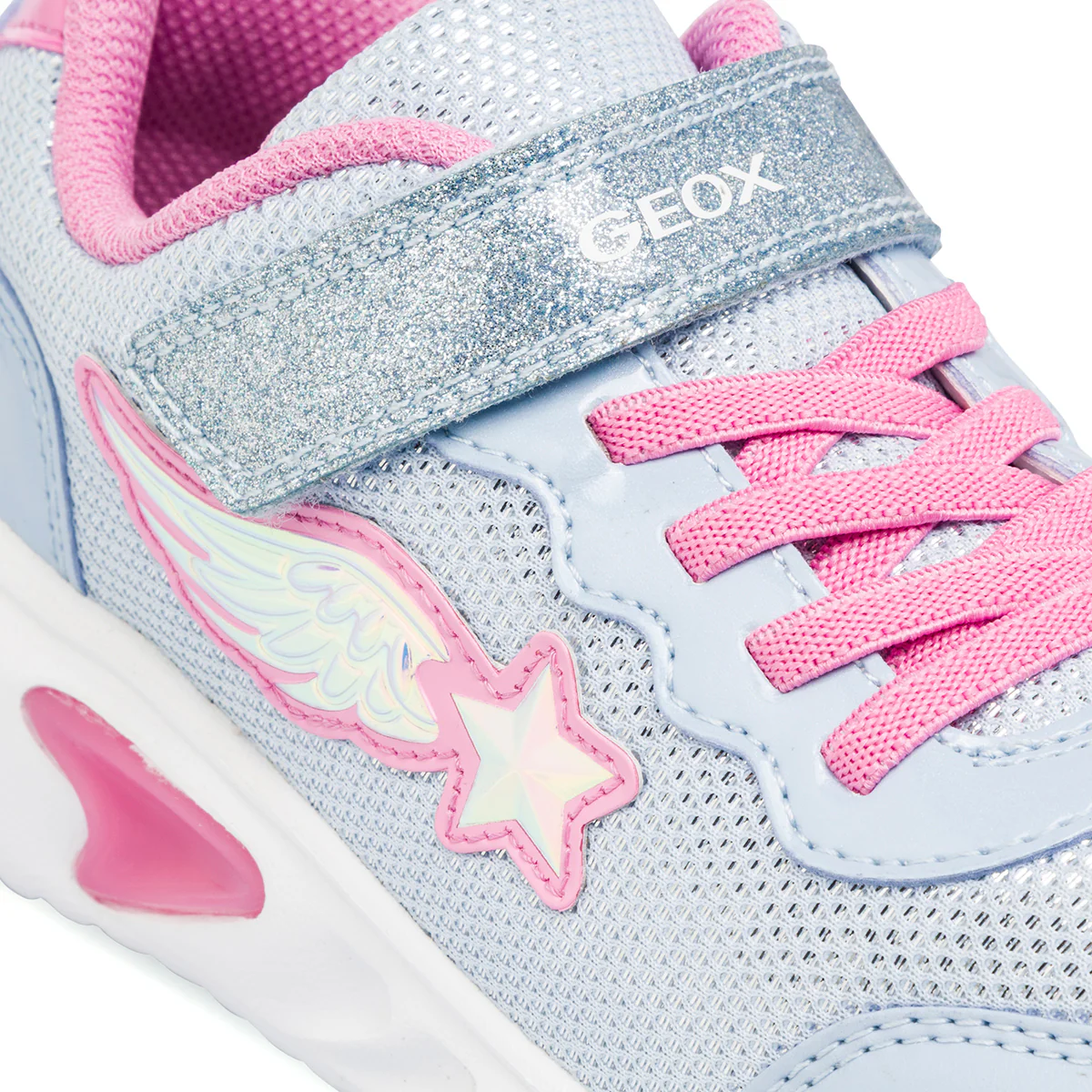Sneakers traspiranti da ragazza Azzurre e Rosa con glitter e Luci Geox - Image 4