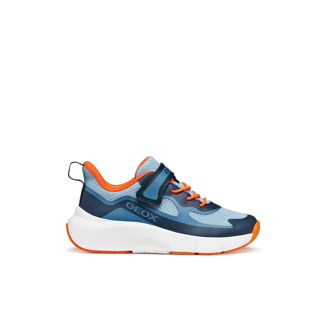 Sneakers traspiranti da Ragazzo blu e arancioni con strappo Geox