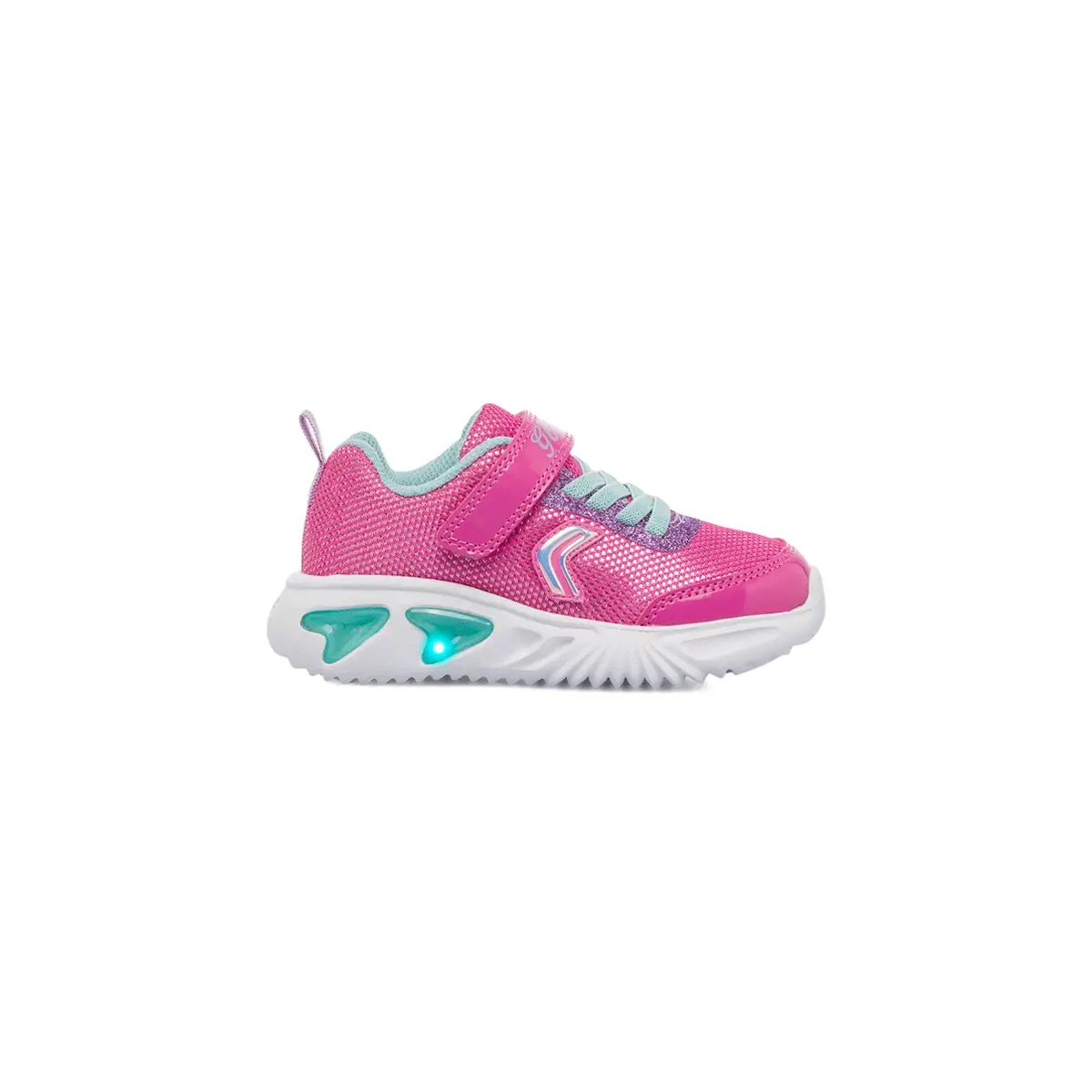 Sneakers traspiranti fucsia da bambina con luci nella suola Geox Assister