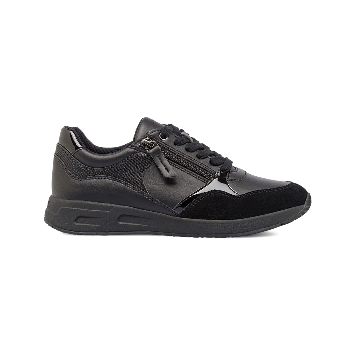 Sneakers traspiranti nere da donna con inserto zip Geox