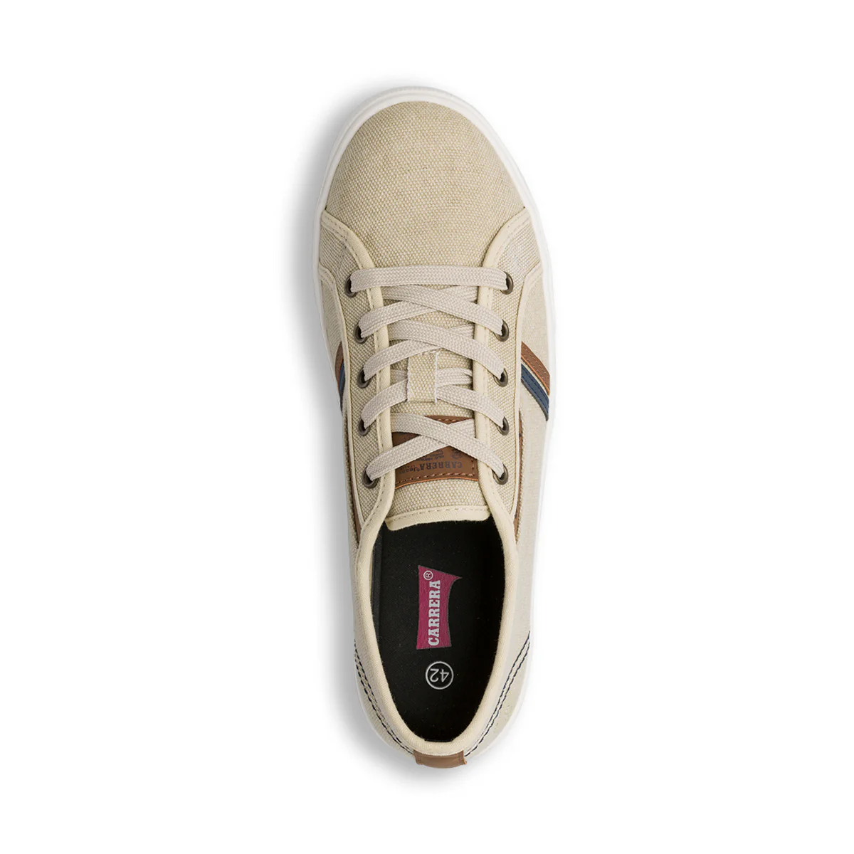 Sneakers uomo in tessuto beige con suola bianca e dettagli sportivi Carrera - Image 5