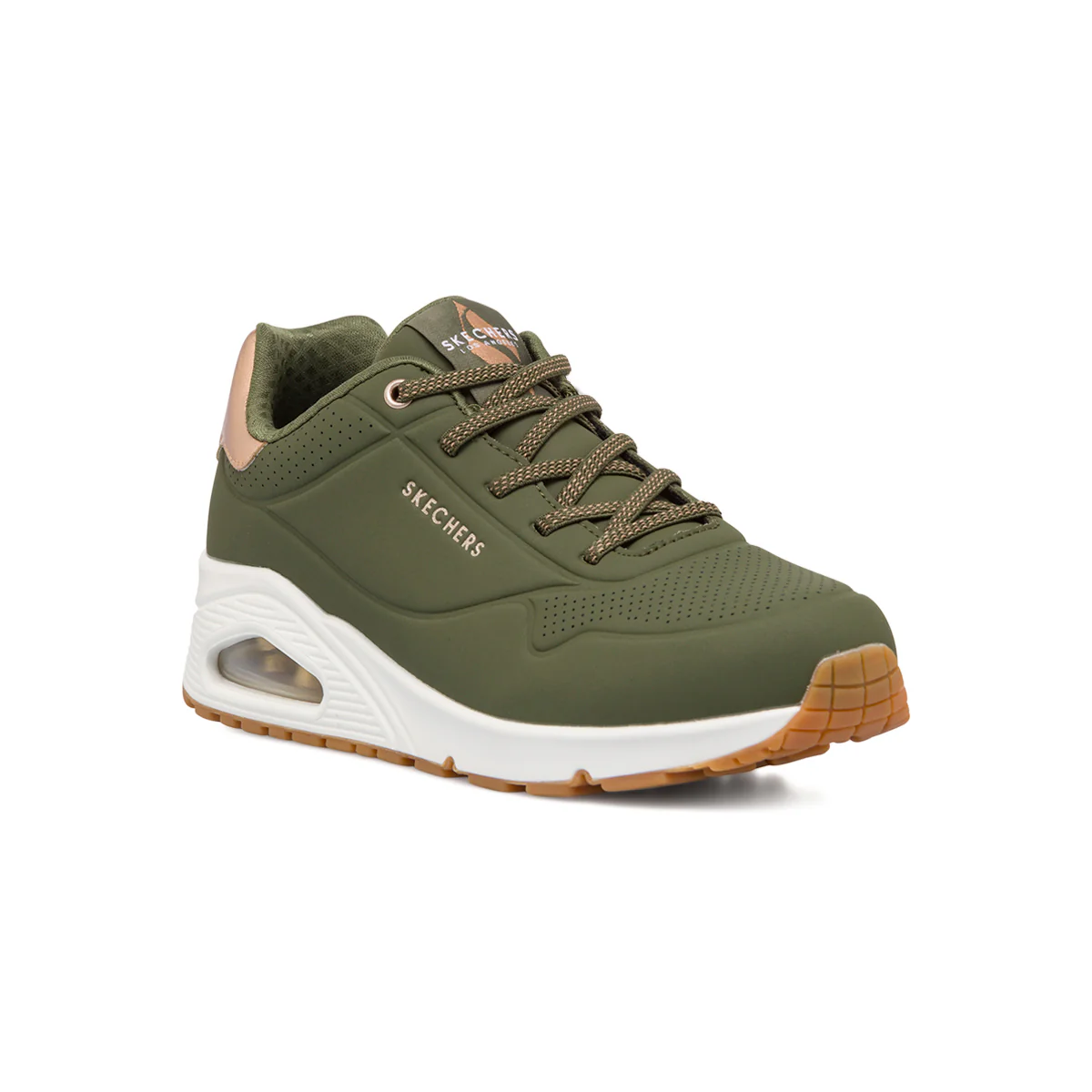 Sneakers verde oliva da donna con suola ad aria Skechers Uno - Shimmer Away - Image 2