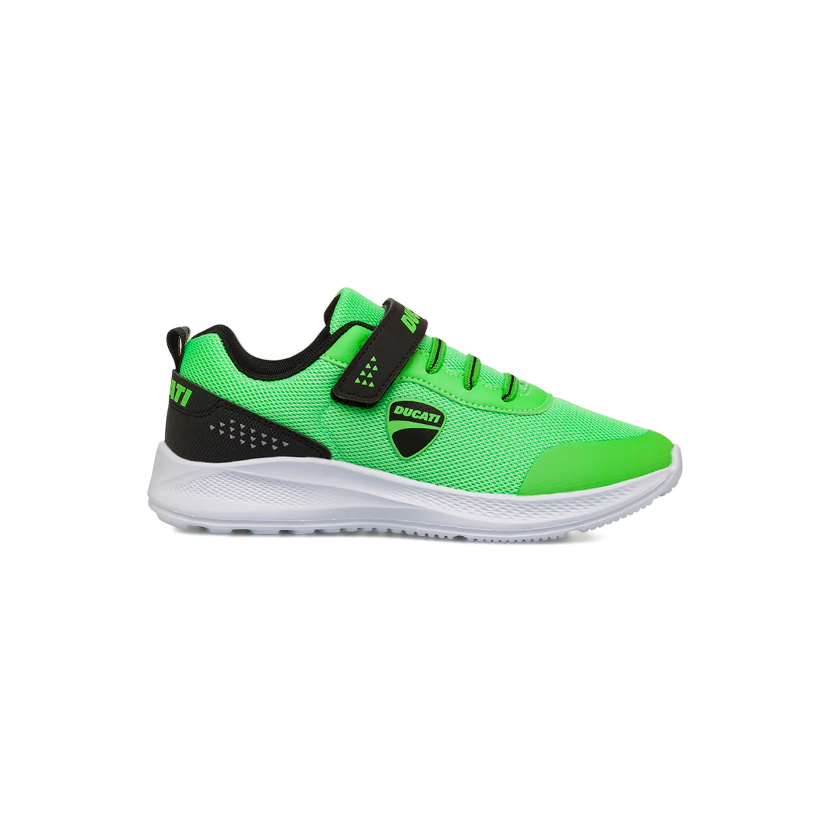 Sneakers verdi da bambino con chiusura a strappo e logo Ducati