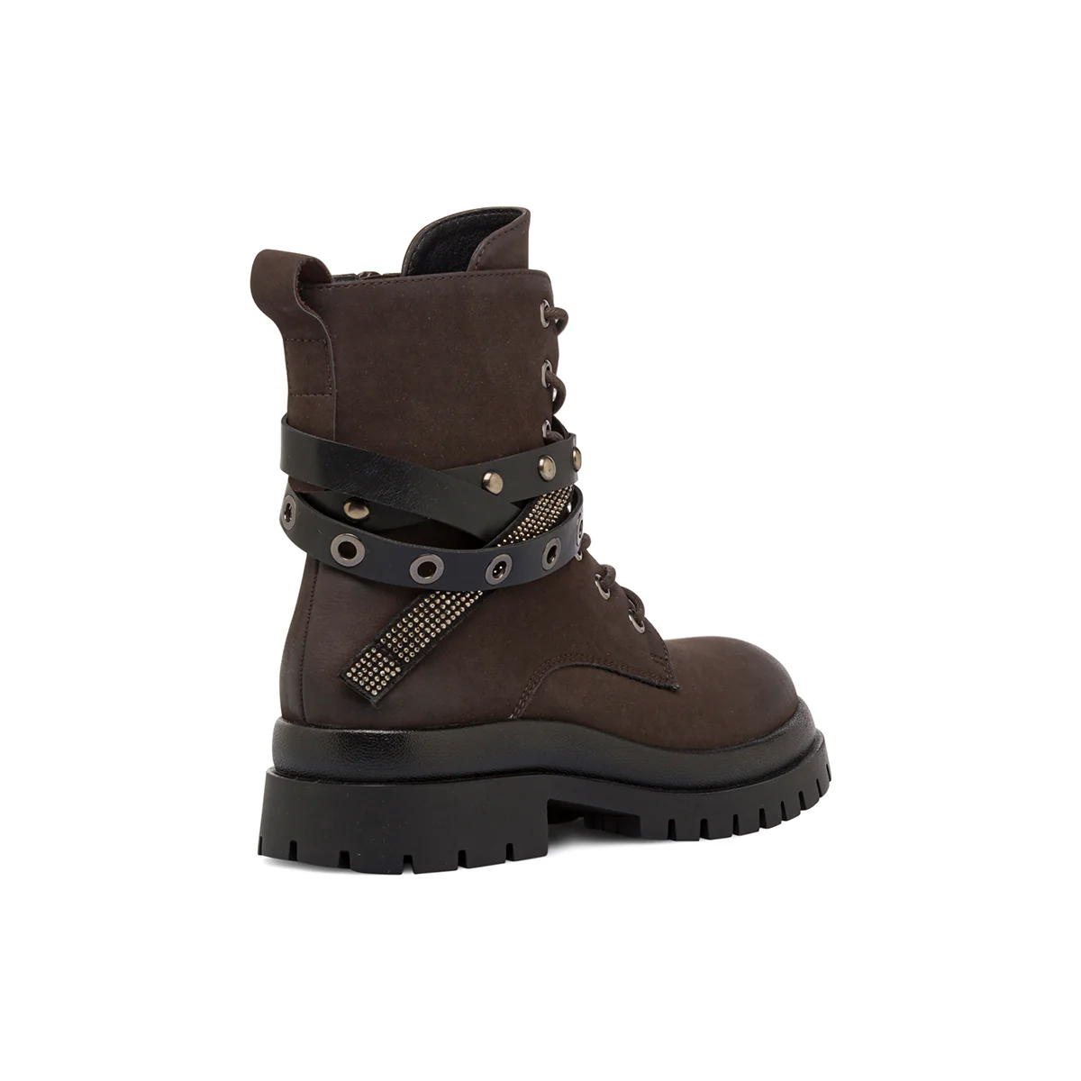 Stivaletti Anfibi da donna marroni con borchie stile Biker Lora Ferres - Image 3