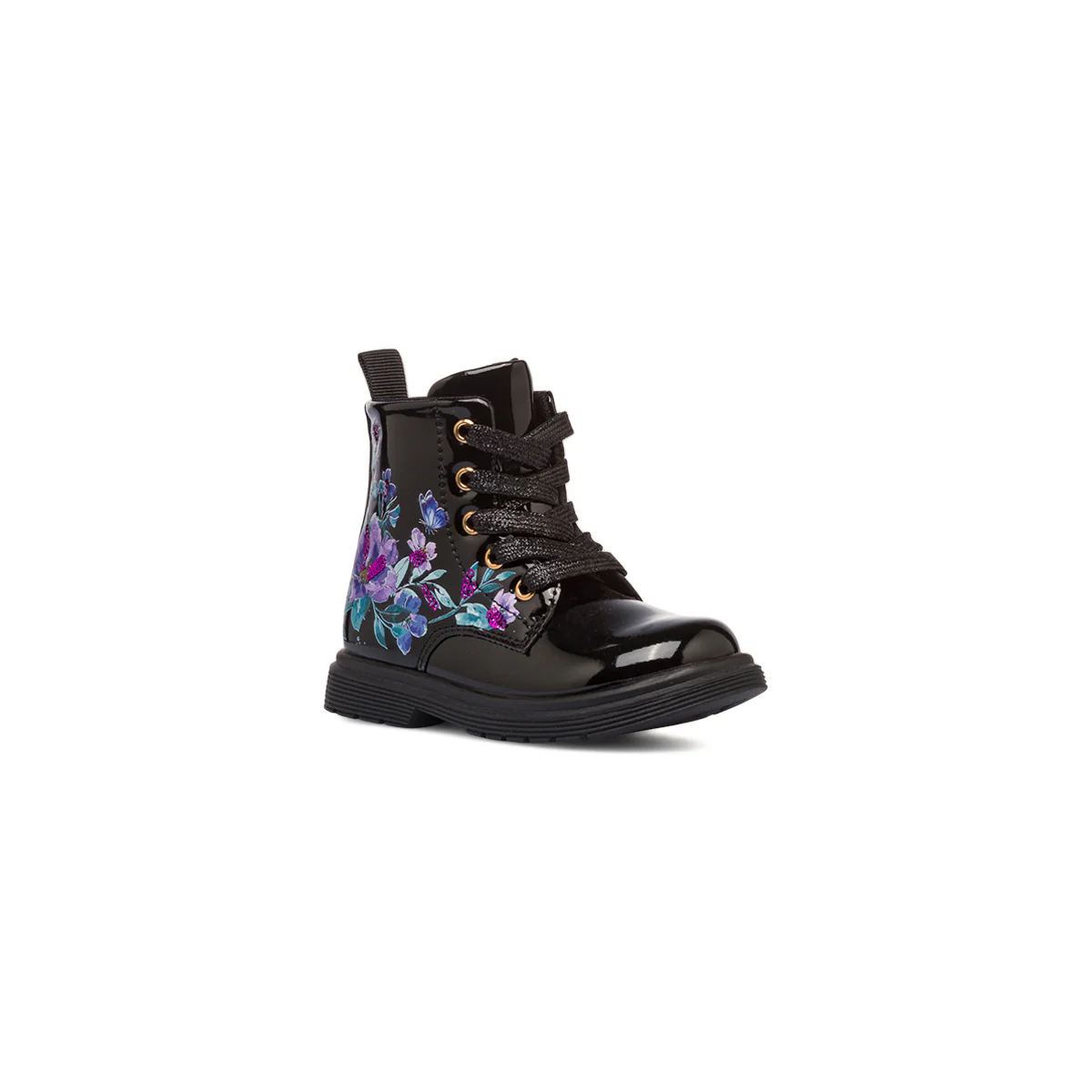 Stivaletti bambina neri effetto vernice con dettagli fiori Le Scarpe di Alice - Image 2