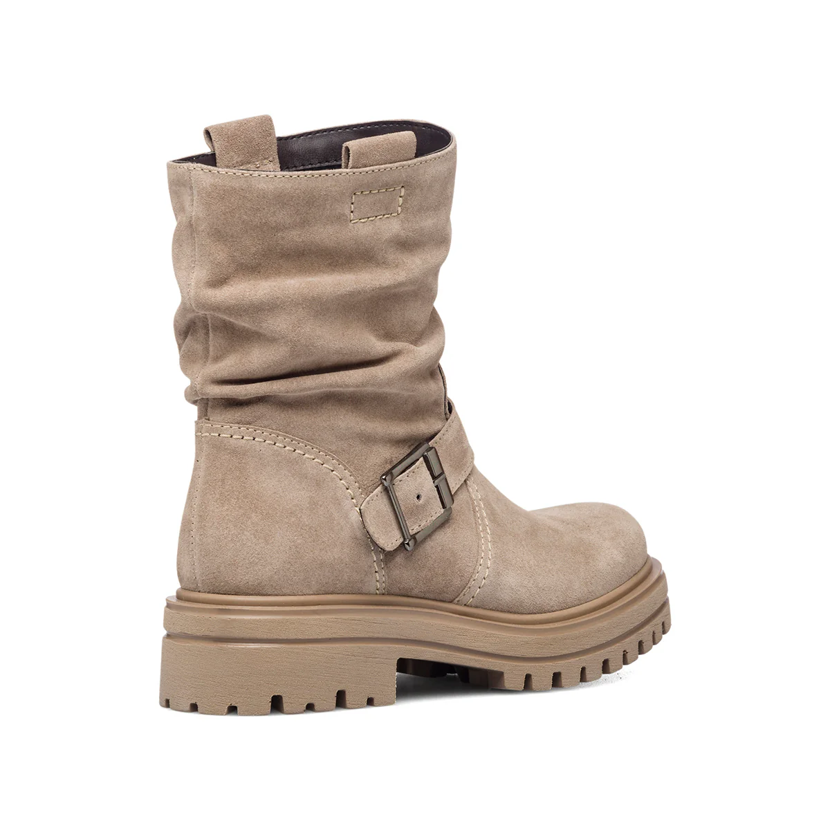 Stivaletti beige in pelle arricciata con cinturino Primopiano - Image 3