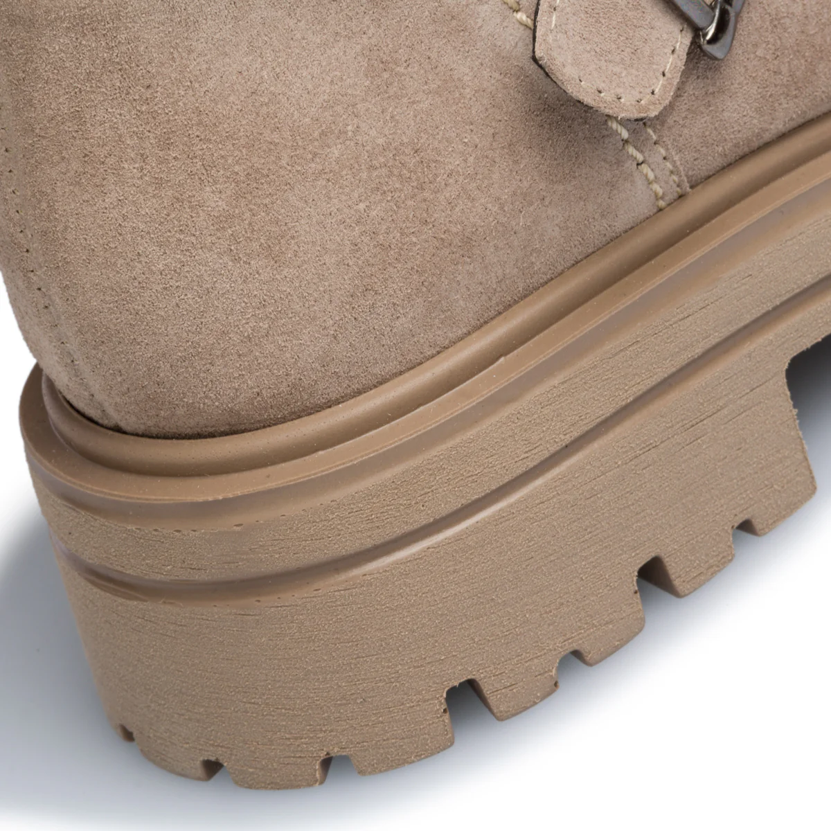Stivaletti beige in pelle arricciata con cinturino Primopiano - Image 8