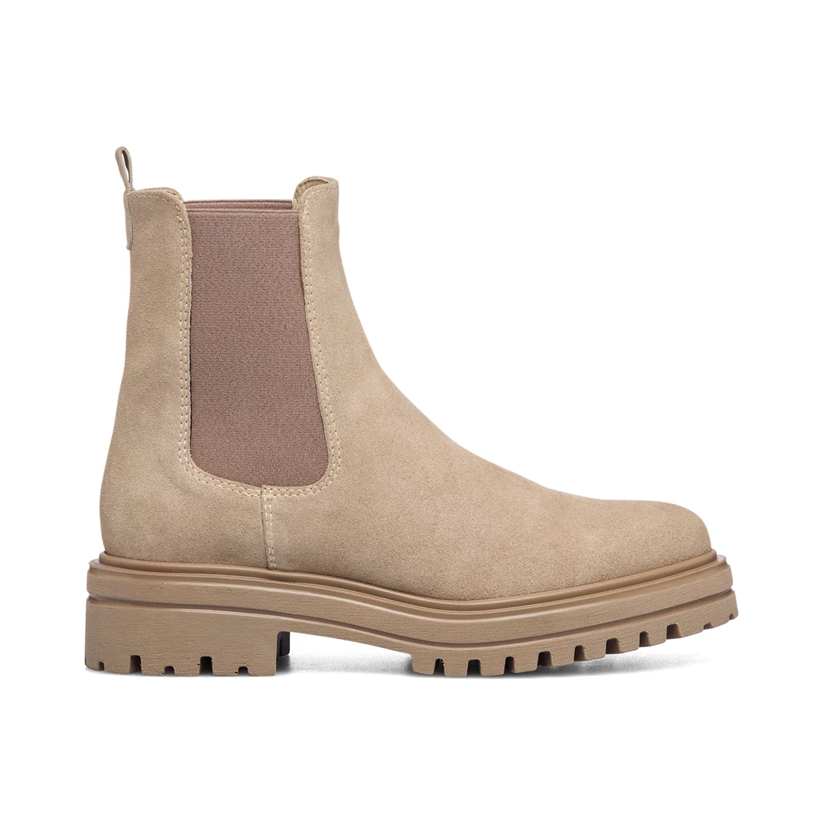 Stivaletti beige in pelle scamosciata con inserti elastici Primopiano