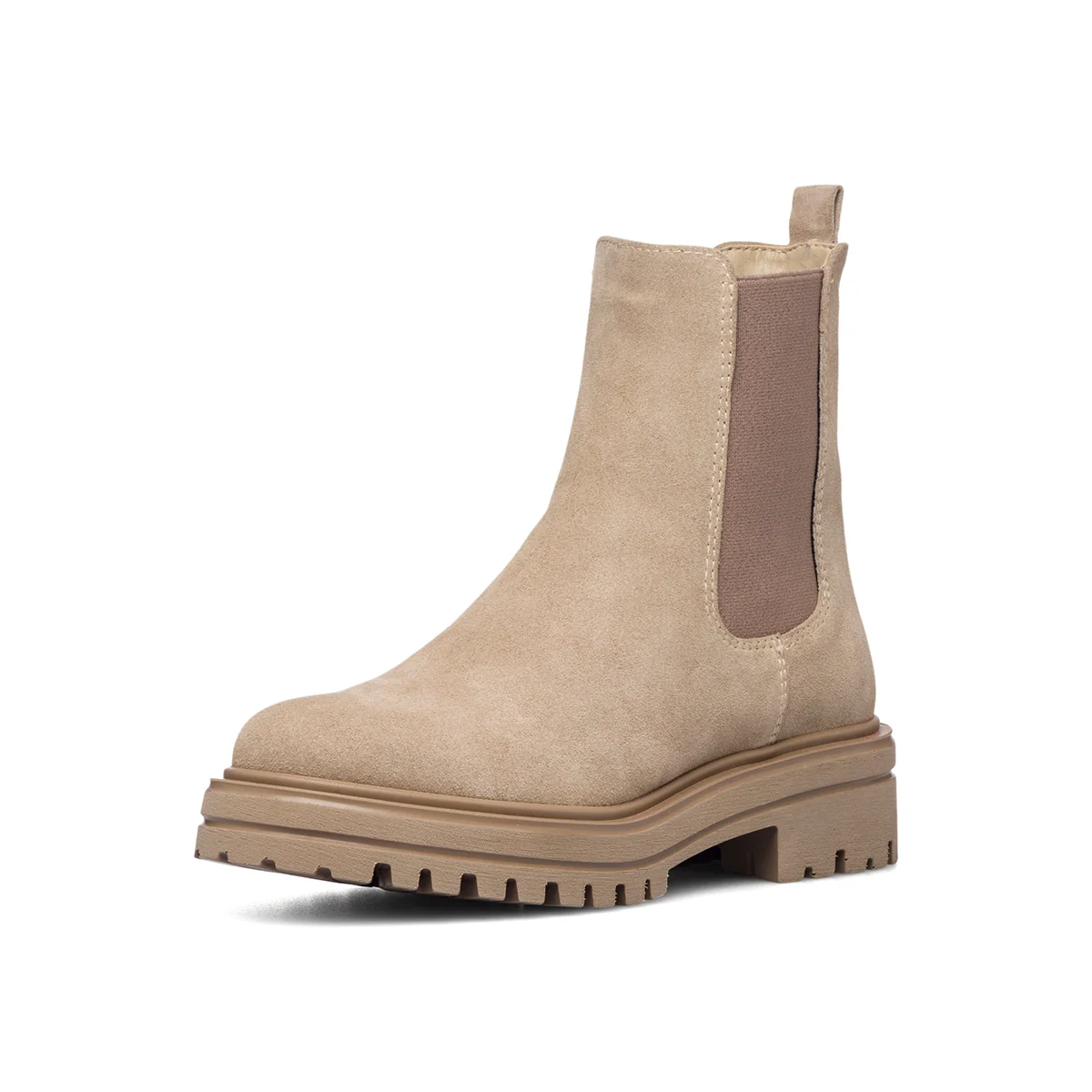 Stivaletti beige in pelle scamosciata con inserti elastici Primopiano - Image 2