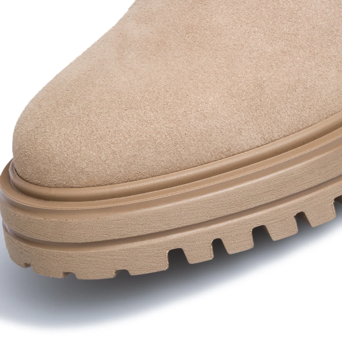 Stivaletti beige in pelle scamosciata con inserti elastici Primopiano - Image 5