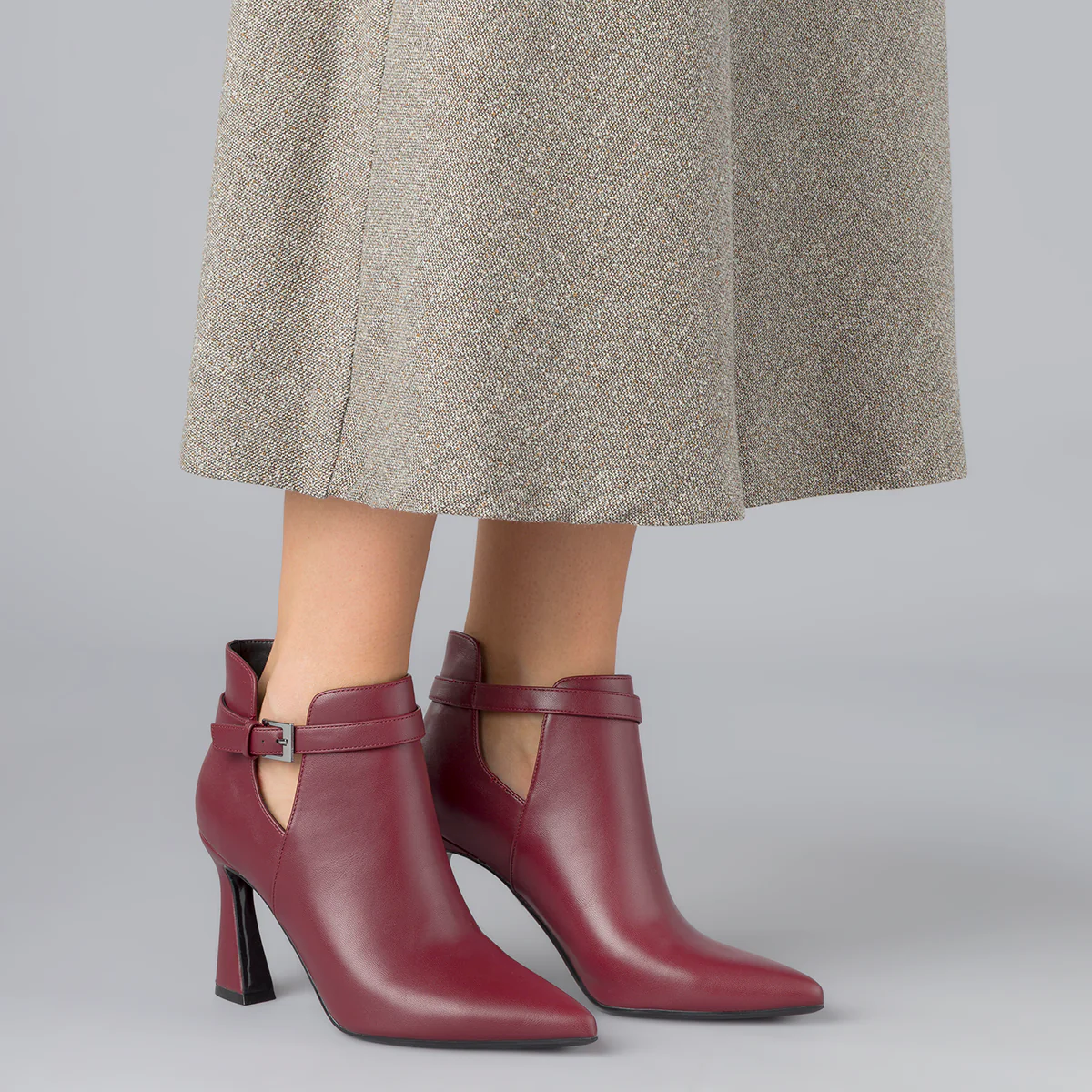 Stivaletti Bordeaux da Donna con tacco 8,5 cm e fibbia Lora Ferres