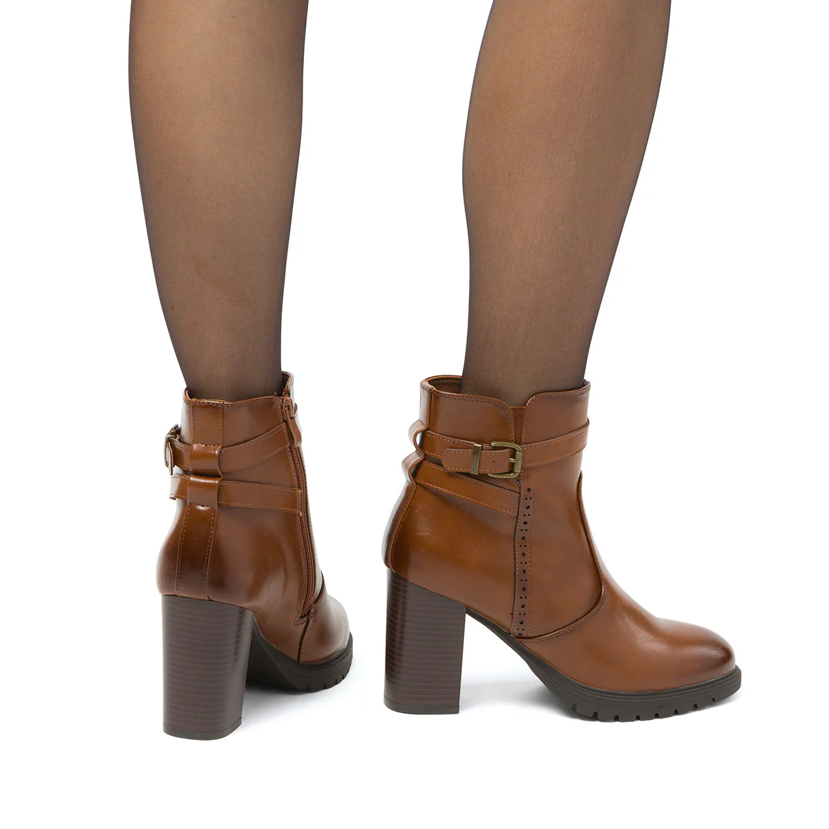 Stivaletti comfort color cuoio da Donna con fibbia e tcco 9 cm P Soft - Image 3