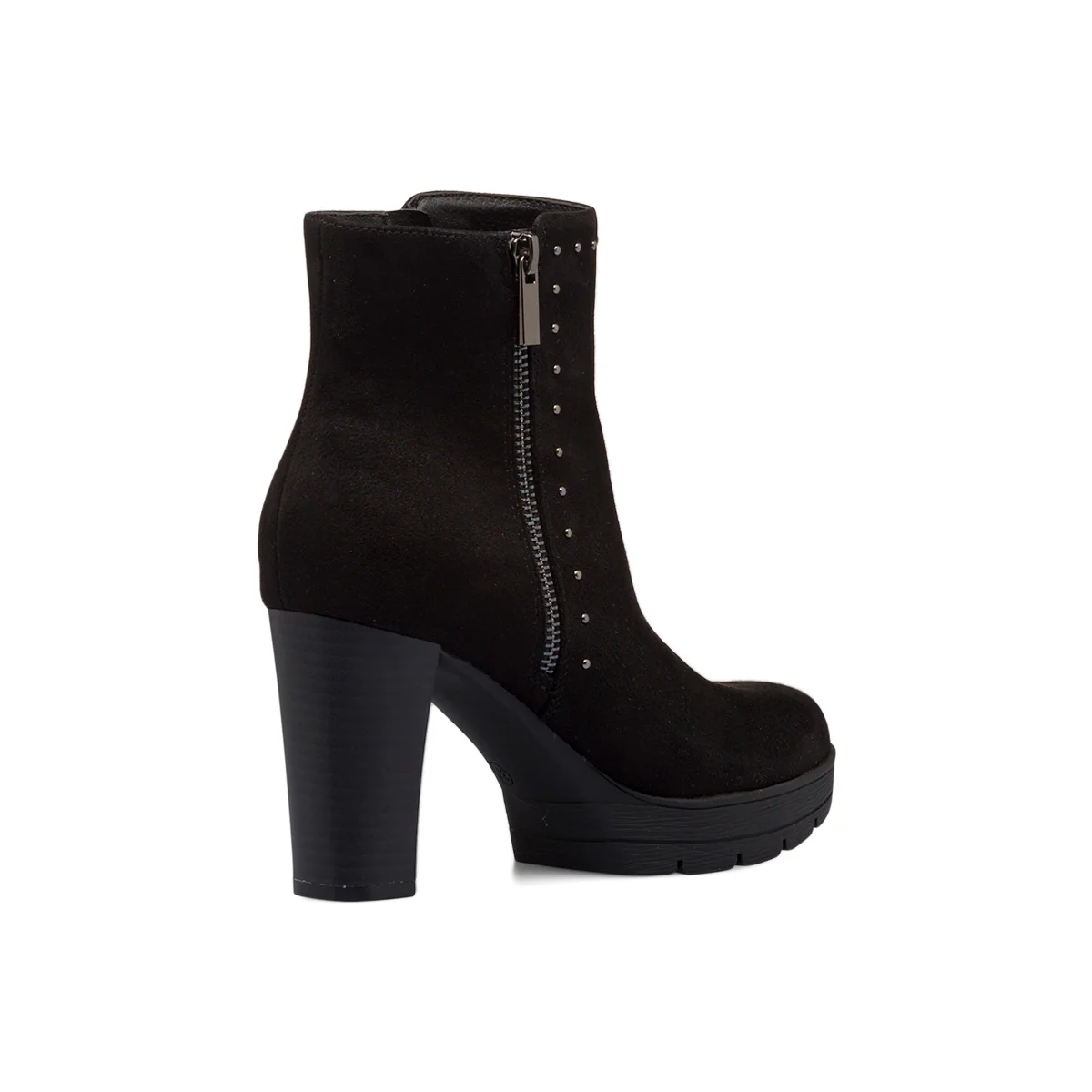 Stivaletti comfort neri da donna con tacco 9 cm, doppia zip e borchiette P Soft - Image 3