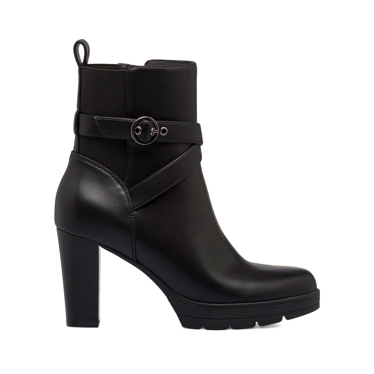 Stivaletti comfort neri da donna con tacco 9 cm, zip e cinturino P Soft