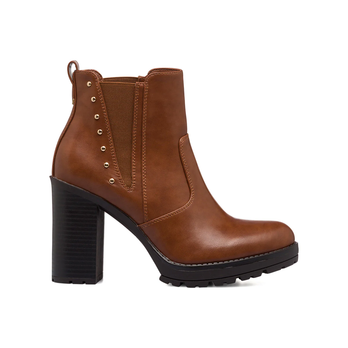 Stivaletti con elastici marroni da donna con tacco 10 cm e borchiette Swish Jeans