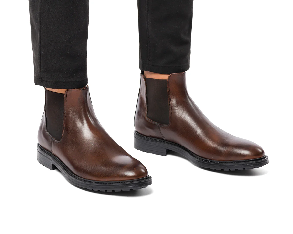 Stivaletti con elastici marroni in pelle da uomo con suola chunky Primopiano - Image 2