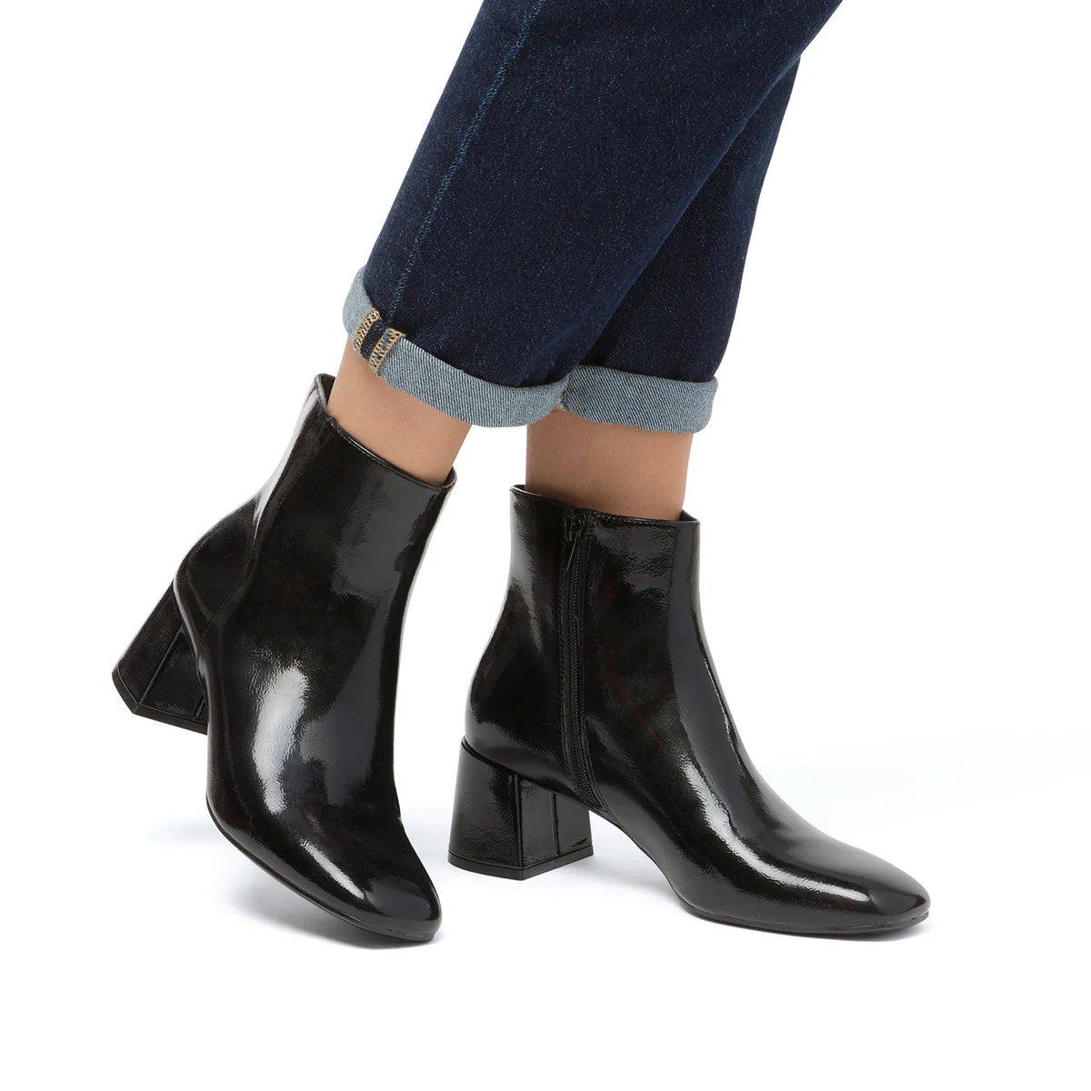 Stivaletti con tacco 6 cm neri da donna effetto vernice Lora Ferres