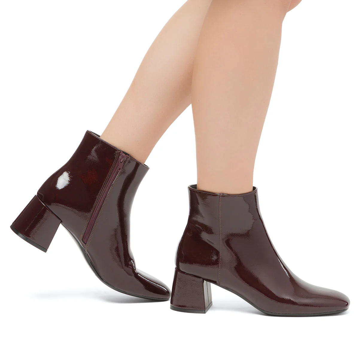 Stivaletti con tacco 6 cm bordeaux effetto vernice Lora Ferres