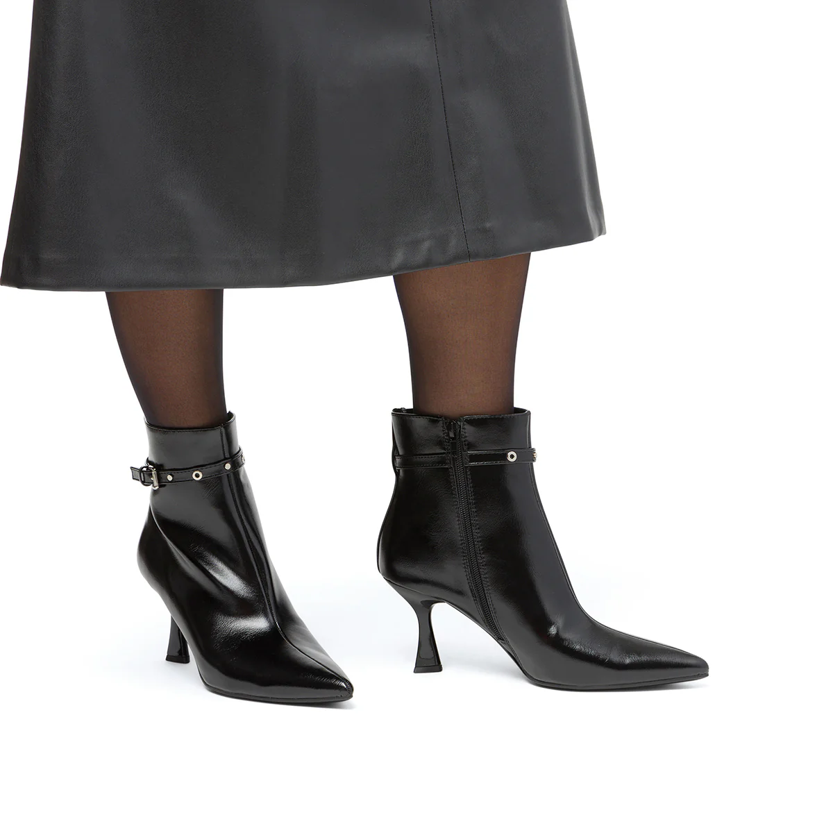 Stivaletti con tacco 7,5 cm da donna neri con cinturini Lora Ferres